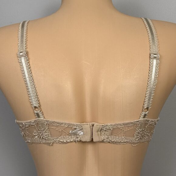 Wacoal Luscious Lace Bra Size 34B 65197 Sheer Underwire Embroidered Beige Tan - Picture 4 of 6